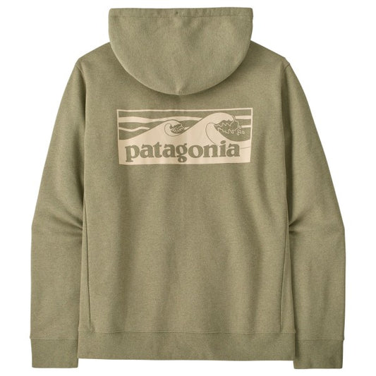 Sudadera Patagonia M’s Boardshort Logo Uprisal Hoody en Gumtree Green vista trasera con gráfico Boardshort Logo. verde claro