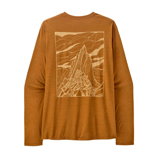 vista trasera de la camiseta Patagonia Cap Cool Daily Shirt Cloud de manga larga para hombre en color Cinnamon Brown