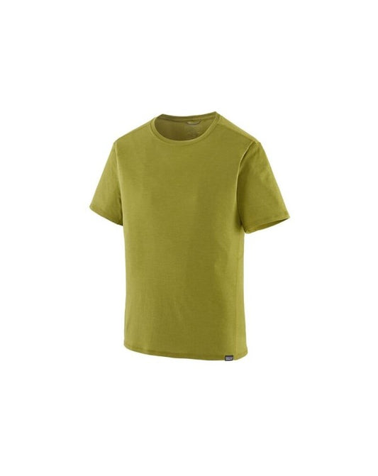 Camiseta técnica Patagonia M’s Cap Cool Lightweight Shirt vista frontal en color Thermal Blue para montaña y verano activo. verde graze green