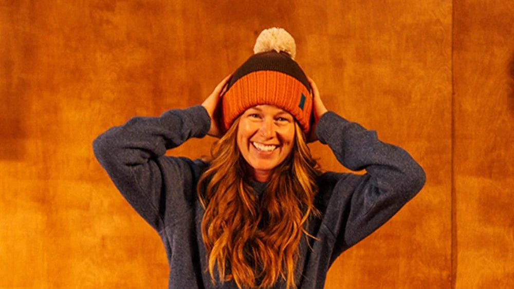 Topo Designs pompom beanie.