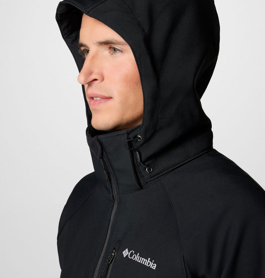 Detalle del tejido y capucha softshell de la chaqueta Columbia Cascade Ridge III 