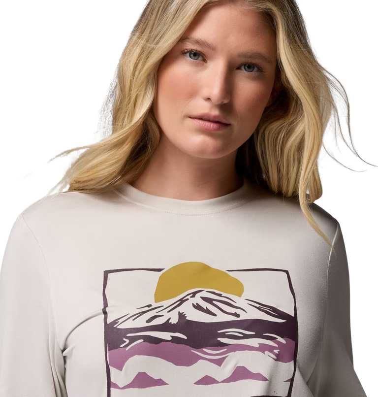 detalle del gráfico de la camiseta de manga larga Columbia Parsons Point para mujer
