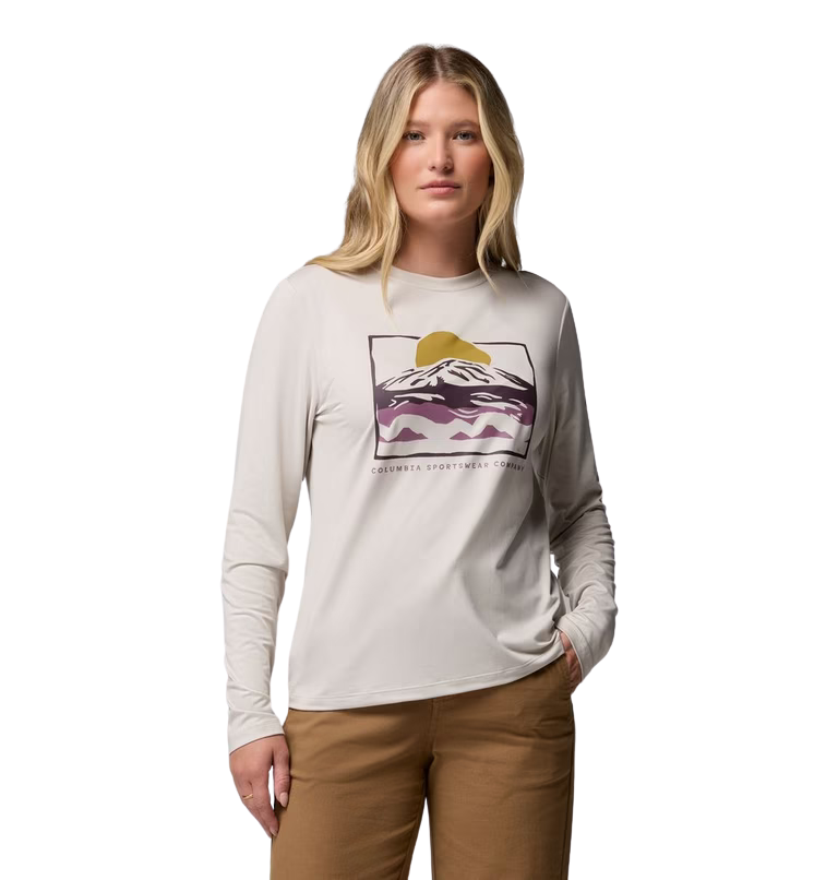 camiseta de manga larga Columbia Parsons Point Graphic Tee mujer color Dark Stone Heather