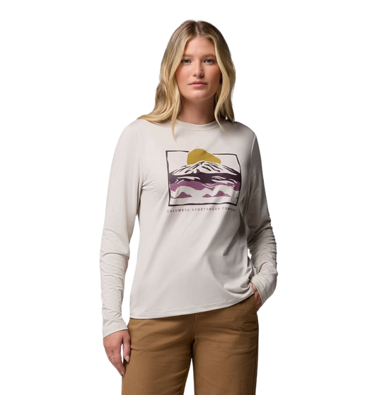 camiseta de manga larga Columbia Parsons Point Graphic Tee mujer color Dark Stone Heather