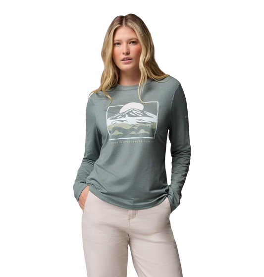 camiseta de manga larga Columbia Parsons Point Graphic Tee mujer color Sedona Sage Heather