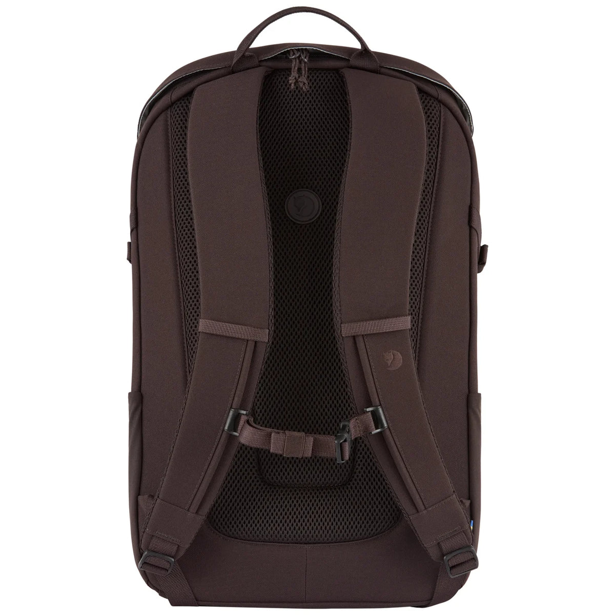 vista trasera de la mochila Fjällräven Ulvö 23 Black Oak con tirantes acolchados