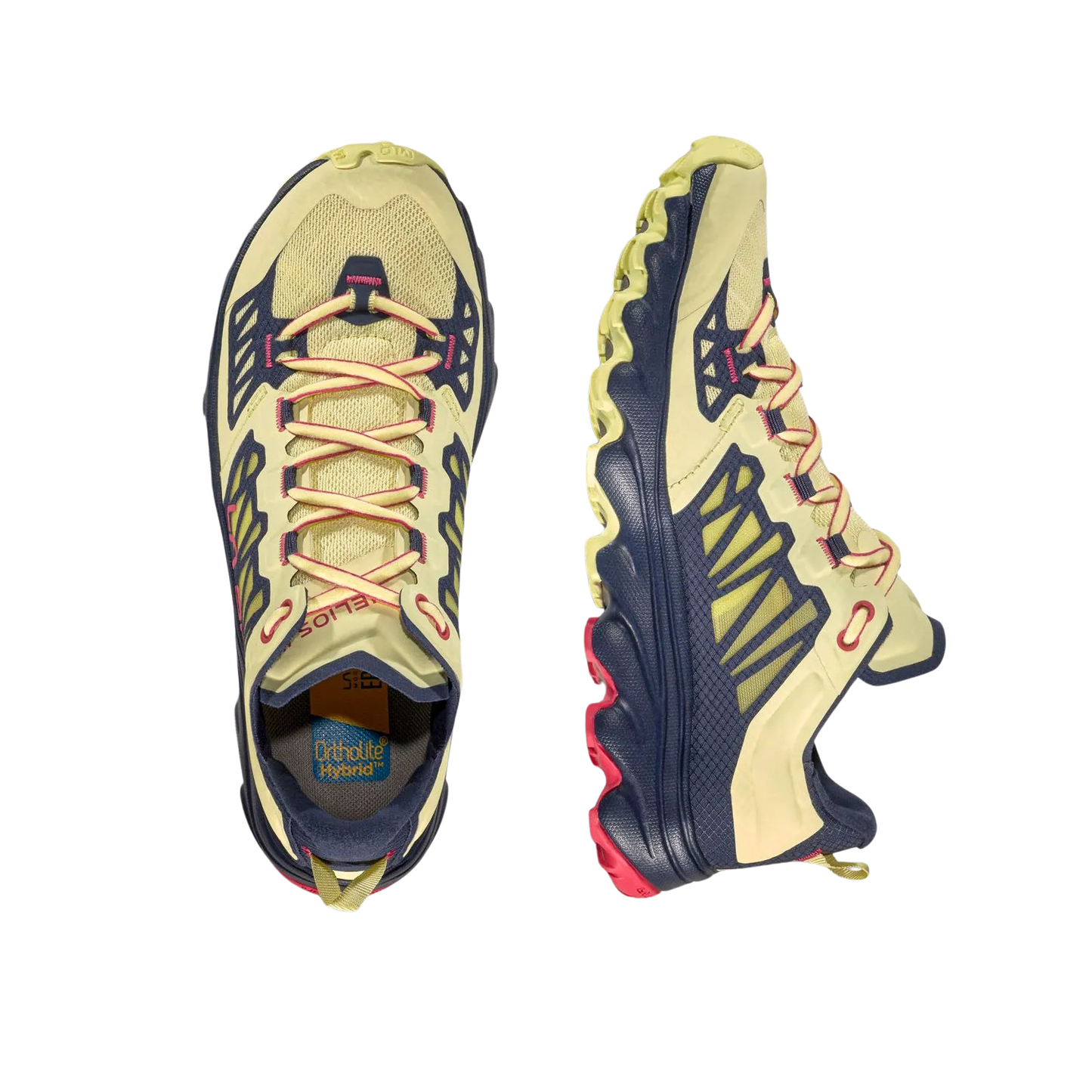 zapatillas La Sportiva Helios III mujer vista desde arriba detalle ajuste y cordones