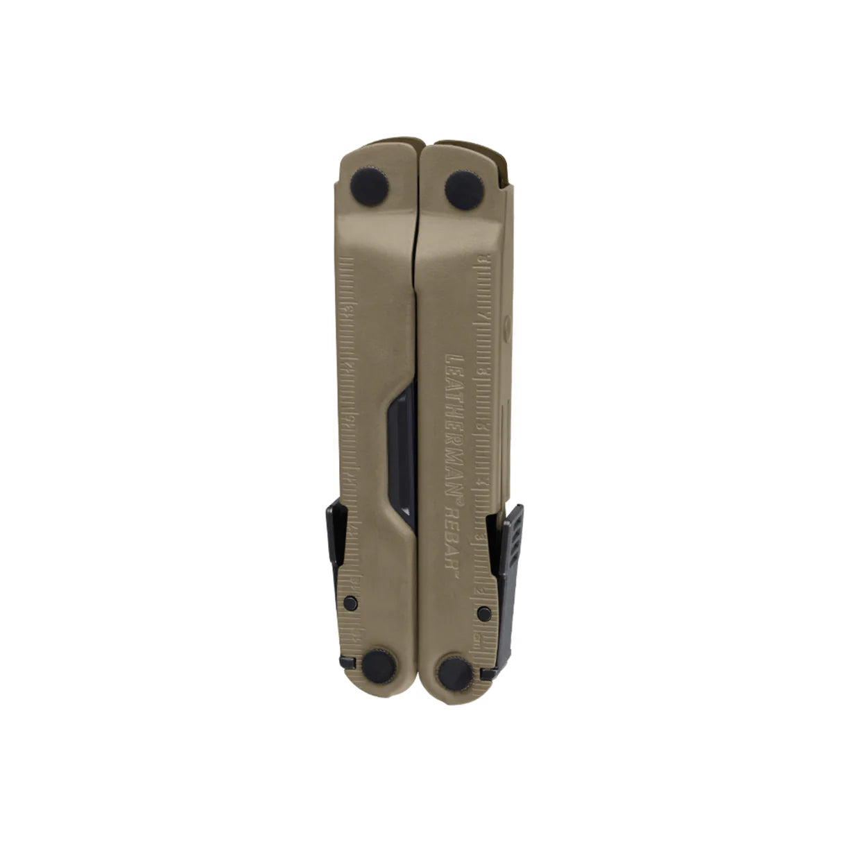 Multiherramienta Leatherman Rebar cerrada en formato compacto para transporte en bolsillo o funda. tan
