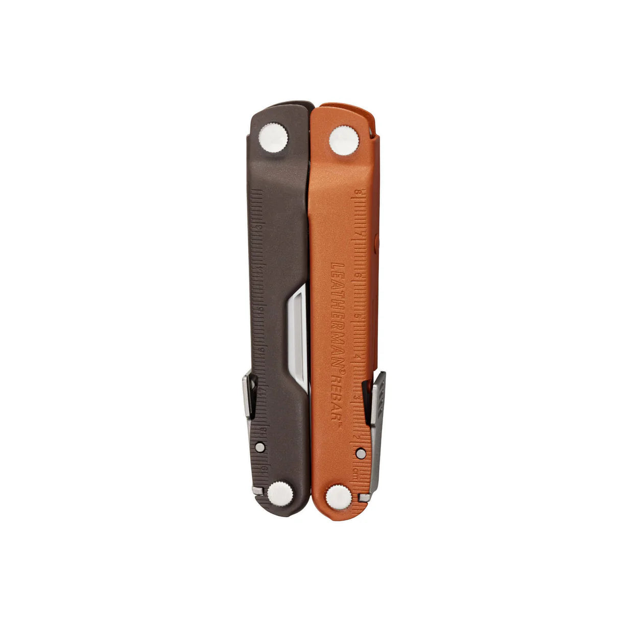 Multiherramienta Leatherman Rebar cerrada en formato compacto para transporte en bolsillo o funda. Burnt sienna