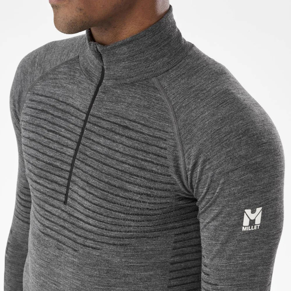 detalle del tejido técnico de la camiseta térmica Millet Dry Warm hombre