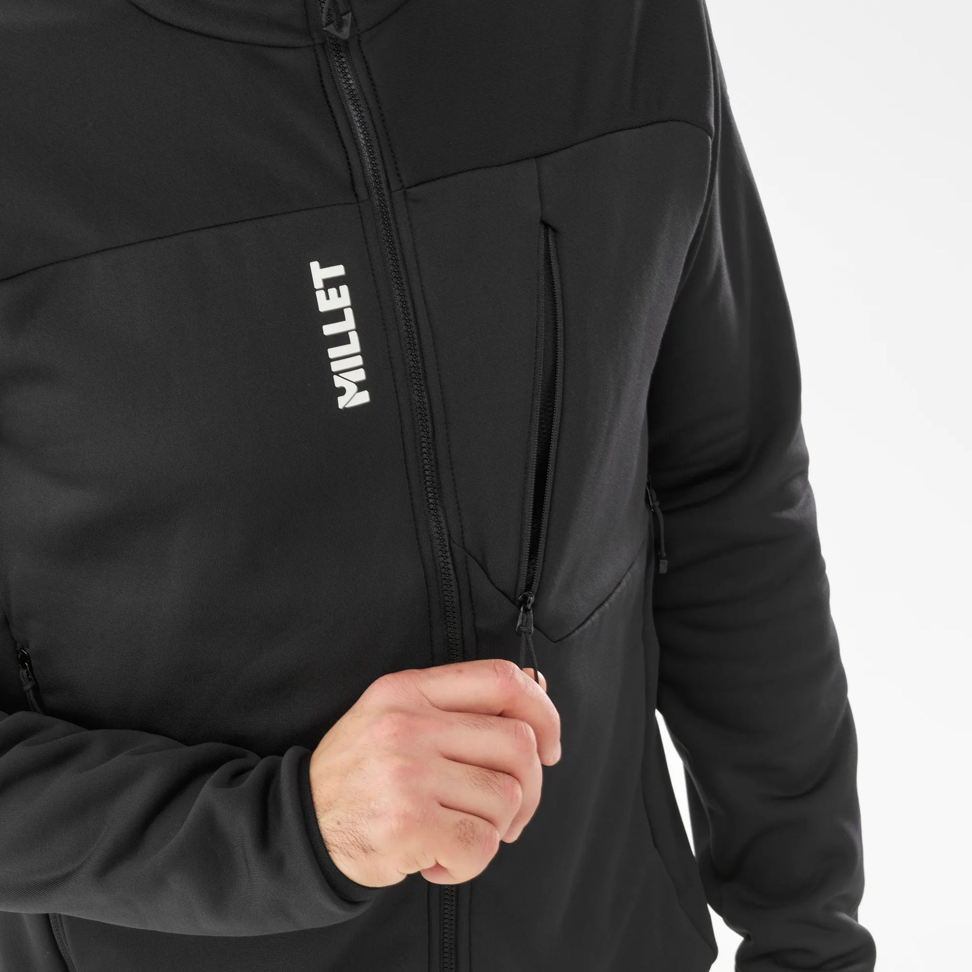 detalle de la cremallera frontal del forro polar Millet Seneca Fleece Jacket hombre