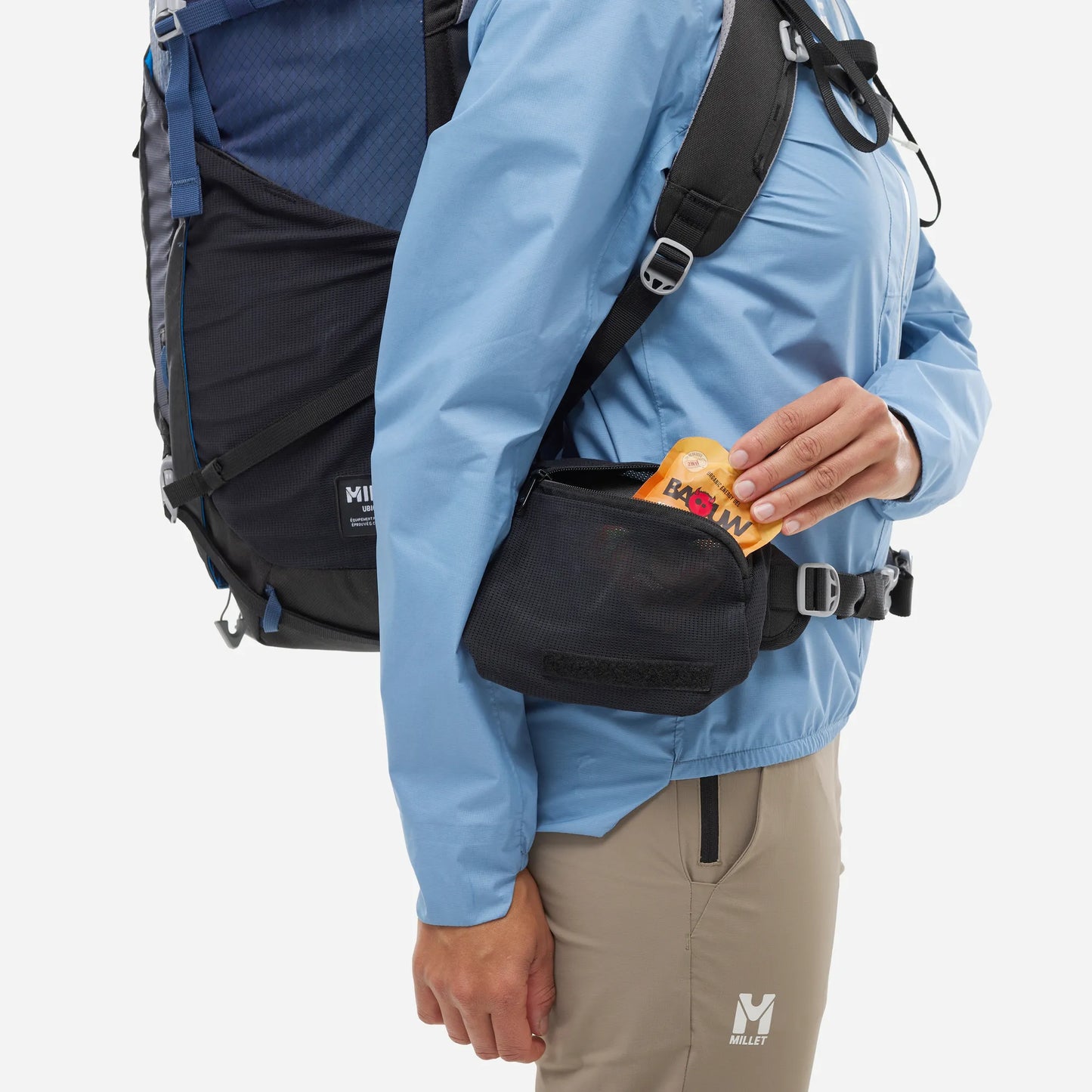 detalle del cinturón lumbar de la mochila Millet Ubic 30L mujer