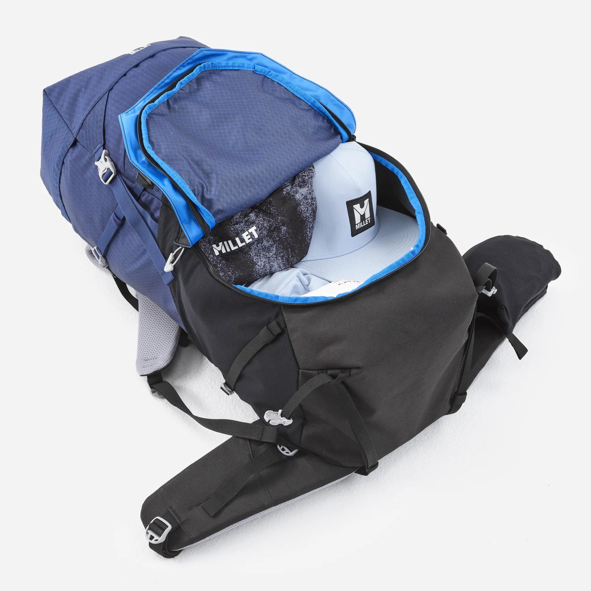 detalle del compartimento principal de la mochila Millet Ubic 50+10 mujer con amplio espacio para organizar el equipamiento