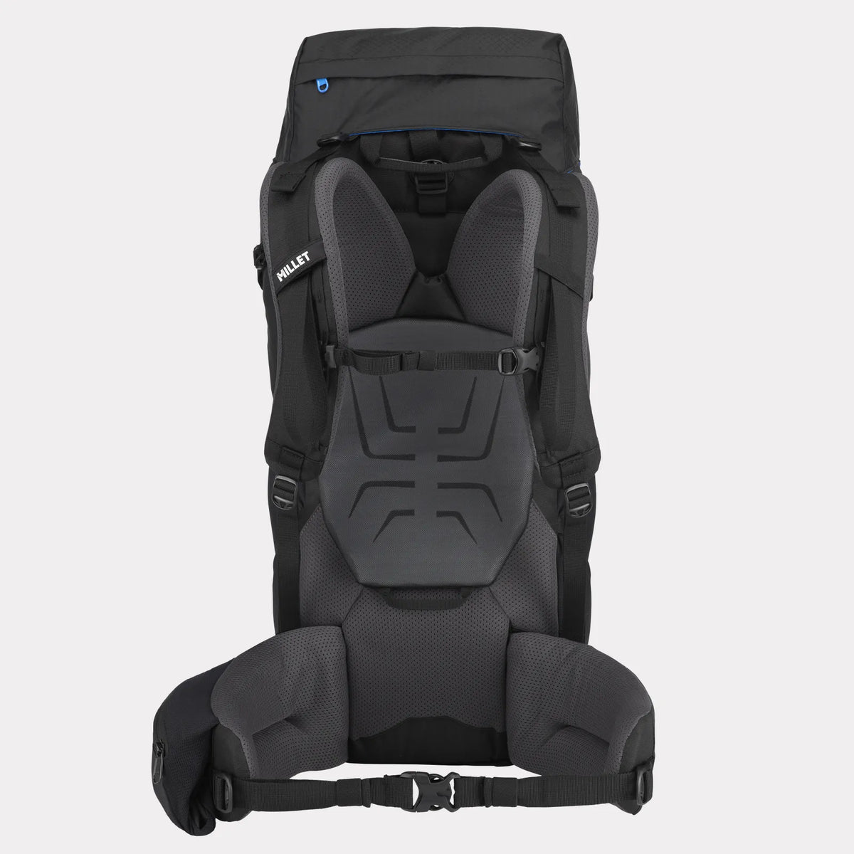 vista trasera de la mochila Millet Ubic 55+15 con sistema de ajuste para trekking