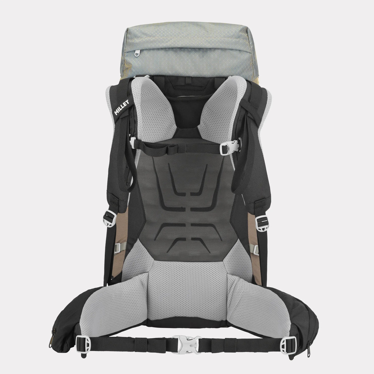 vista trasera de la mochila Millet Ubic para mujer con detalle del sistema de transporte