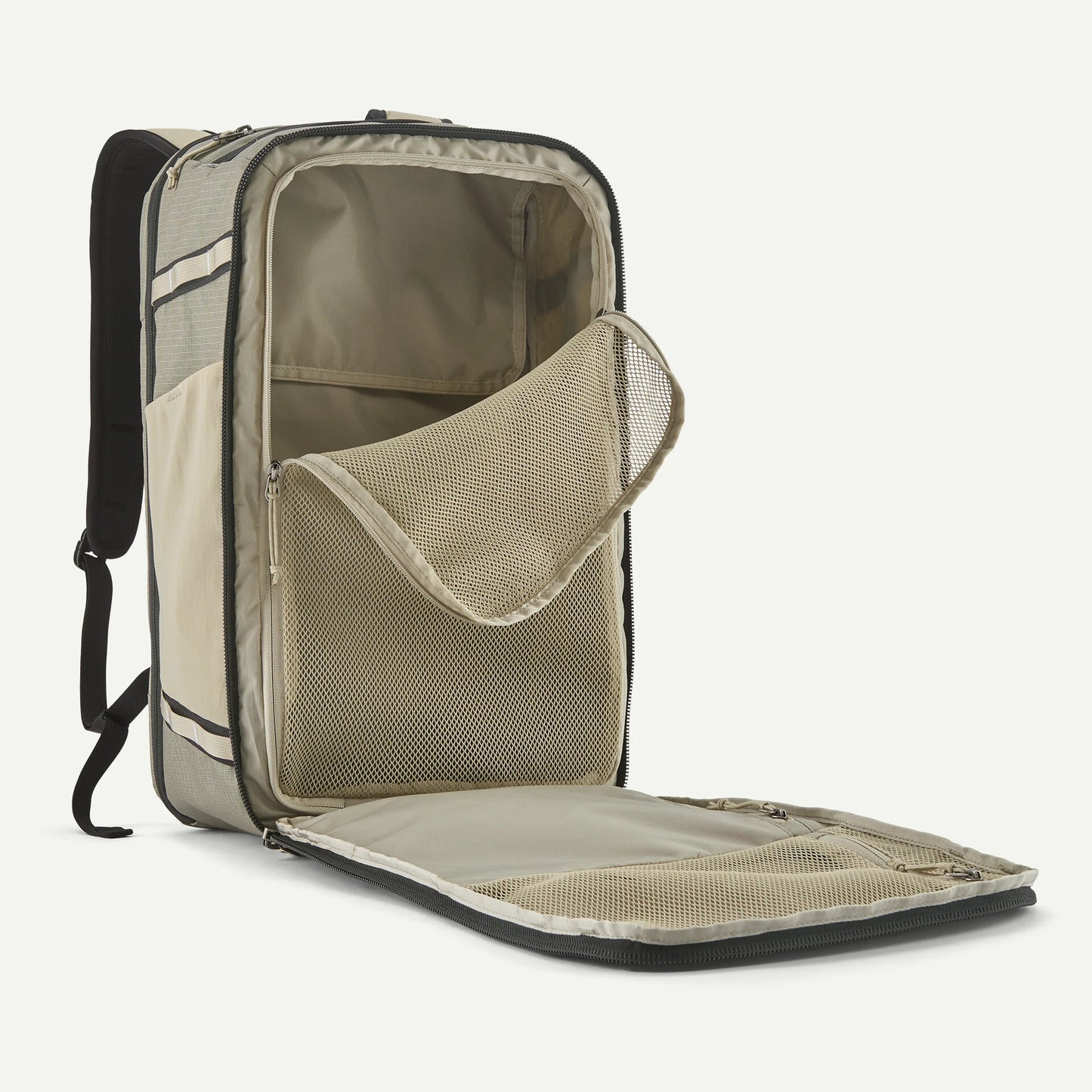mochila Patagonia Black Hole Mini MLC 30L completamente abierta mostrando la organización interior