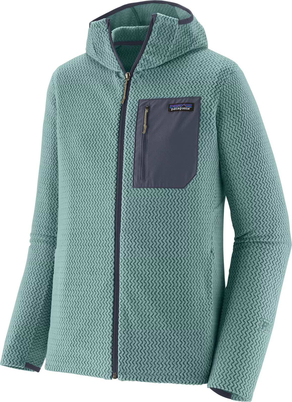 Chaqueta polar técnica Patagonia M's R1 Air Full Zip Hoody para hombre con cremallera completa y capucha en azul sage
