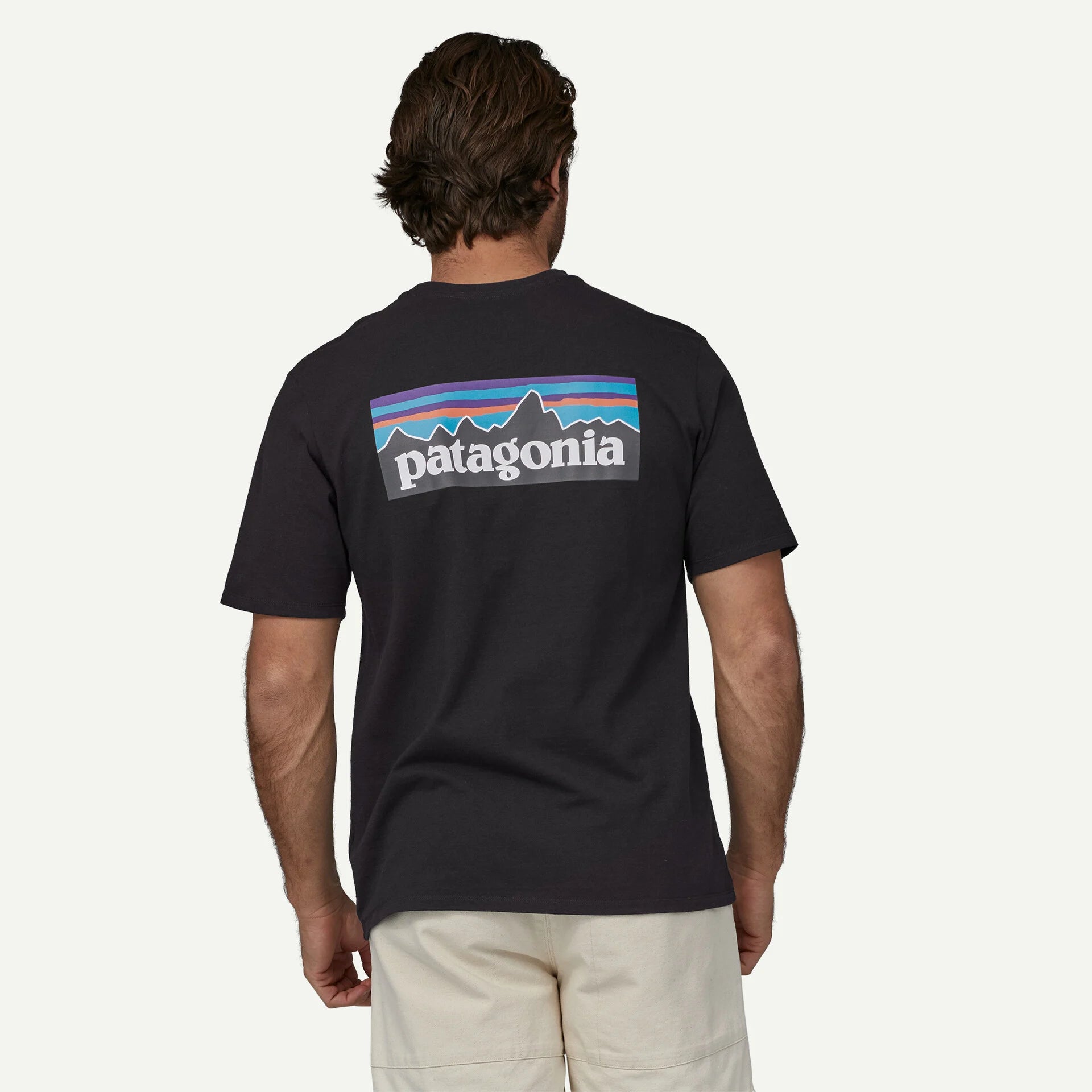 camiseta Patagonia P-6 Logo Responsibili-Tee hombre en uso diario outdoor casual trasera