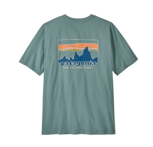 camiseta Patagonia Skyline Organic T-Shirt hombre vista trasera diseño Skyline blue sage