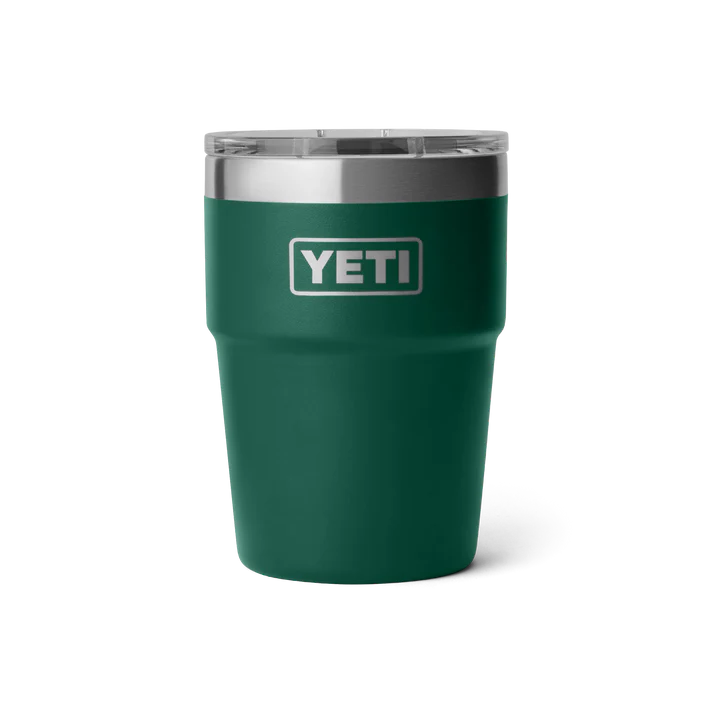 Vaso térmico YETI Rambler 16 oz Stackable Cup de acero inoxidable con aislamiento al vacío y diseño apilable. Black forest green