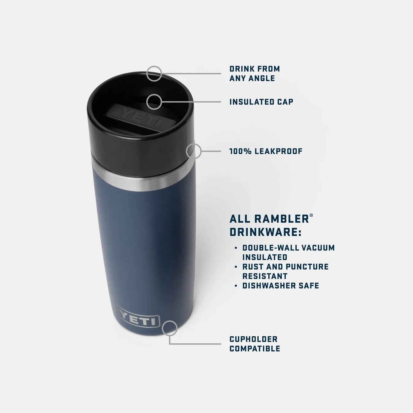 specificaciones y medidas de la botella térmica YETI Rambler 16 oz Travel Bottle de 473 ml