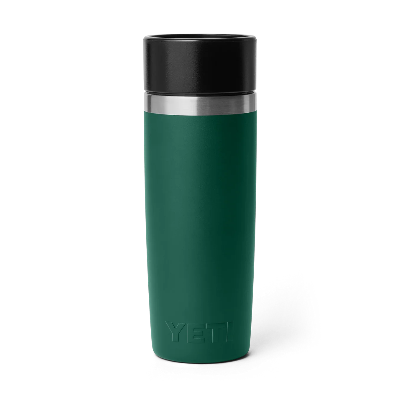 botella térmica YETI Rambler 16 oz Travel Bottle de 473 ml vista desde la parte trasera black forest green