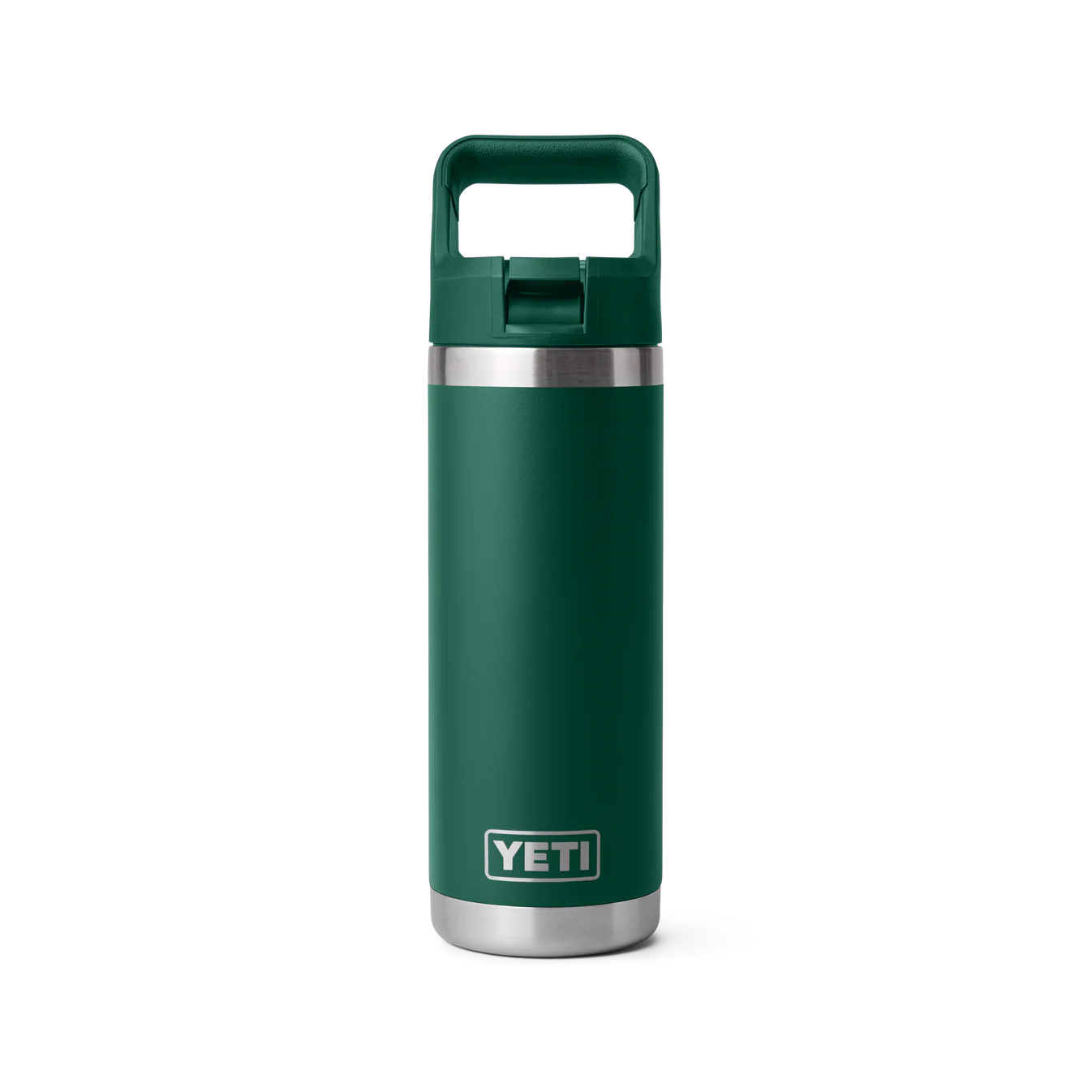 Botella YETI Rambler 18 oz con tapa Straw y acabado resistente para uso outdoor. Color verde Black Forest green