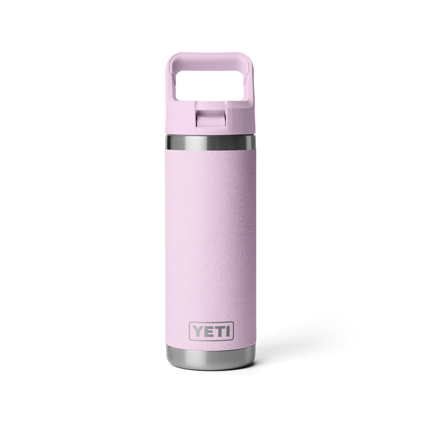 Botella YETI Rambler 18 oz con tapa Straw y acabado resistente para uso outdoor. Color rosa Cherry blossom